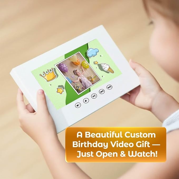 Personalized Baby Birthday Video Greeting Card – Custom Photo Animation Gift – Sweet Keepsake for Little Ones – 7” LCD Screen, 256MB Storage, Rechargeable Battery, Full-Color Playback