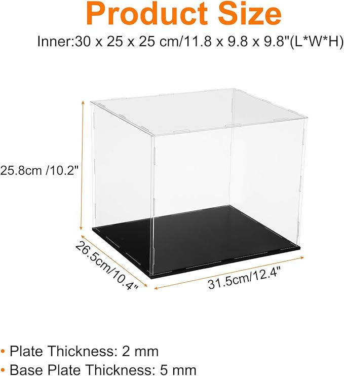 uxcell Acrylic Clear Display Case for Collectibles Self-Assemble Display Clear Boxes with Black Base Dustproof Countertop Storage Box for Collectibles Action Figure, 11.8 x 9.8 x 9.8 Inch