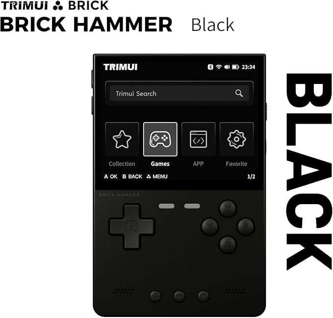 TRIMUI Brick Hammer Retro Handheld Game Console – Metal CNC Aluminum Alloy Body, 3.2" IPS Screen, 8GB Storage, Expandable to 1TB, Built-in 3000mAh Battery Black-64G