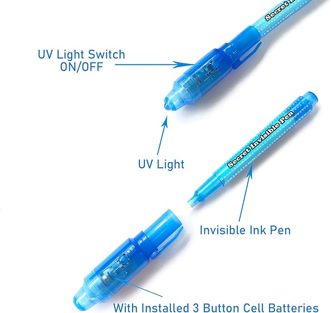 SCStyle 12 Pcs Party Favors | 6 Invisible Ink Pen and 6 Mini Notepads Spy Pen with UV Light Birthday Party,Writing Secret Information Easter Day Halloween Christmas Party Bag Gifts for Students