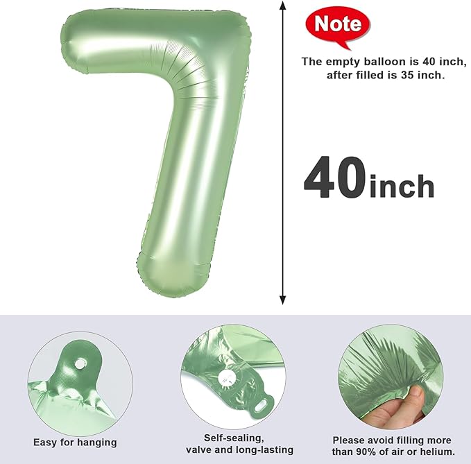 7 Balloon Numbers 40 Inch, 6 7 Birthday Decorations, Olive Green Seven Birthday Decor, 7 17 27 70 Year Old Balloon Number for Engagement, Wedding, Graduations