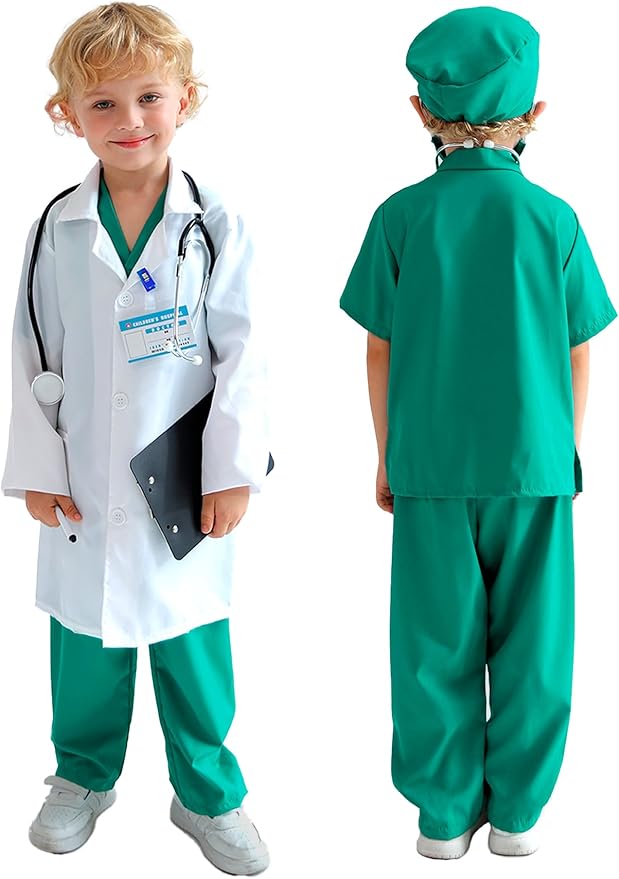 Liberry Doctor Costume for Kids 3 4 5 6 Years Old, Toddler Dress Up Clothes with Nurse Scrubs and Real Stethoscope, Pretend Play Doctor Kit for Boys Girls Gift