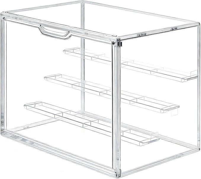 Clear Acrylic Display Case for Collectibles Storage Box 4 Tiers Stackable Showcase with 3 Movable Plates and Magnetic Door for Action Figures Mini Potted Plants Blind Box
