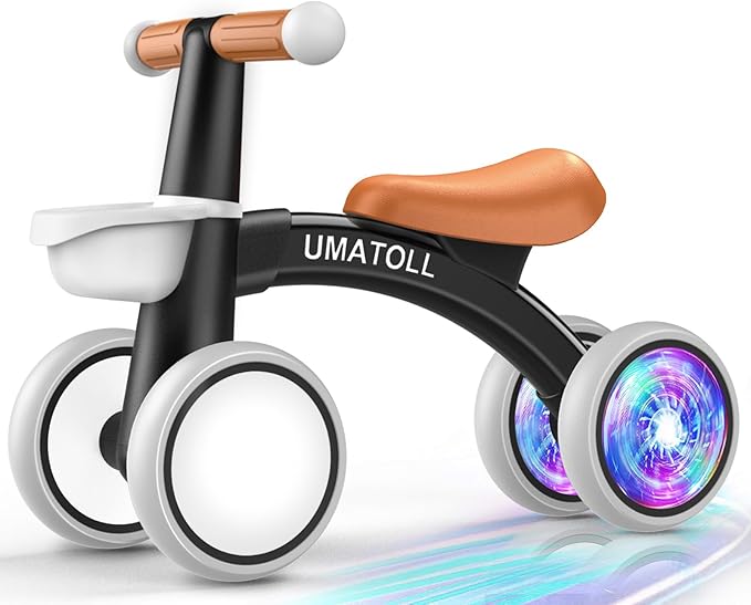 Umatoll Colorful Lighting Baby Balance Bike Toys for 1 Year Old Boys Gifts, Adjustable Seat Baby Walker, One Year Old Boy Birthday Gifts, 12-24 Months Toddler First Ride on Toys