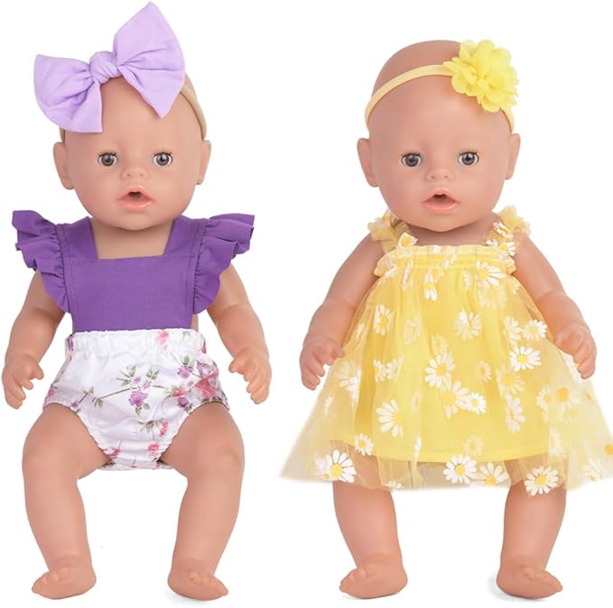 Baby Doll Accessories, 5 Set of Doll Clothes, Dress, Bodysuits Outfits for 15 Inch to 18 Inch Dolls, 15 Inch Baby Dolls, 11 PCs in Total Doll Clothes and Accessories
