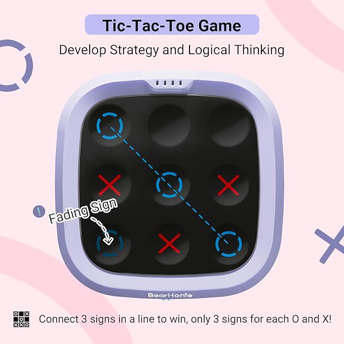 Tic Tac Toe Game Portable Electronic Puzzle Board Games for Kids & Adults, Travel Games Car Games, Birthday Gifts, Top-Purple + Bottom-Blue