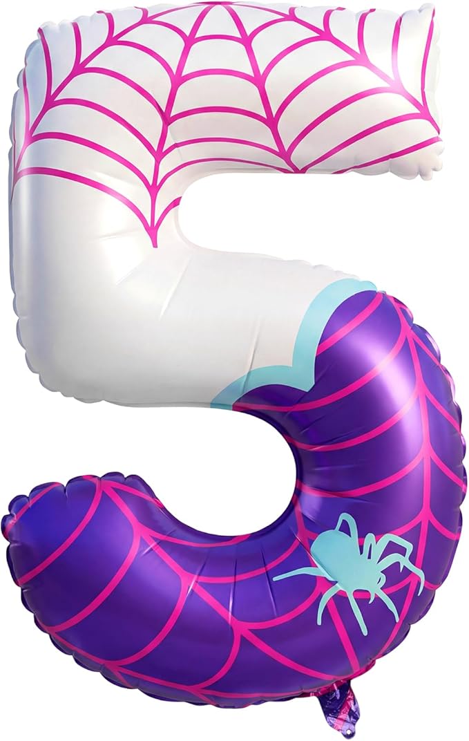 Spider Number 5 Balloons 40 Inch Purple Spider Theme Birthday Party Decorations Large Foil Balloons for 5th Birthday Party Backdrop Anniversary Celebration Supplies