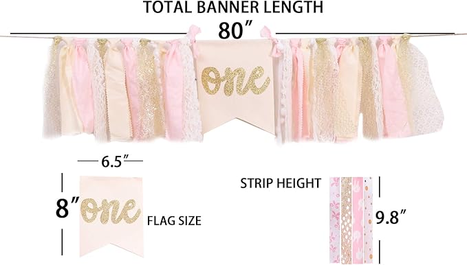 Highchair Banner 1st Birthday - Pink Happy Birthday Banner Party Decorations for First Birthday,Best Princess Photo Props for Baby Girl(Swan)