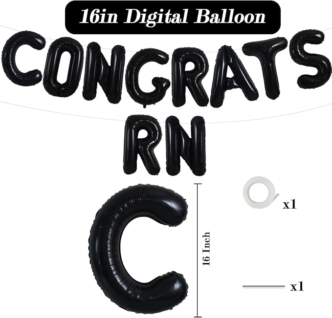 TONIFUL 2026 Nurse Graduation Decorations Black Congrats RN 2026 Balloons 16 Inch RN 2026 Banner Class of 2026 RegisteBlack Nurse Balloons Decorations 2026 Nursing Graduation Party Supplies