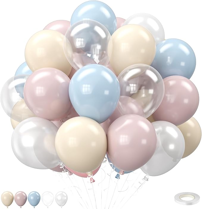 Pink and Blue Balloons, 12 inch Retro Blue Pink White Clear Party Balloon For Birthday Baby Shower Gender Reveal Party Decorations