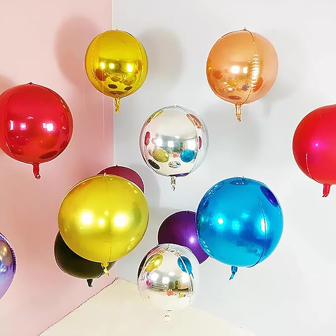 KALOR 10 Pcs 22 Inch Gold Mylar Balloons, Large 4D Giant Round Foil Balloon Big Mirror Metallic Balloons for Birthday Party Baby Shower Gender Reveal Supplies