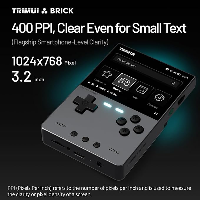 TRIMUI Brick Hammer Retro Handheld Game Console – Metal CNC Aluminum Alloy Body, 3.2" IPS Screen, 8GB Storage, Expandable to 1TB, Built-in 3000mAh Battery (Green-No Card)