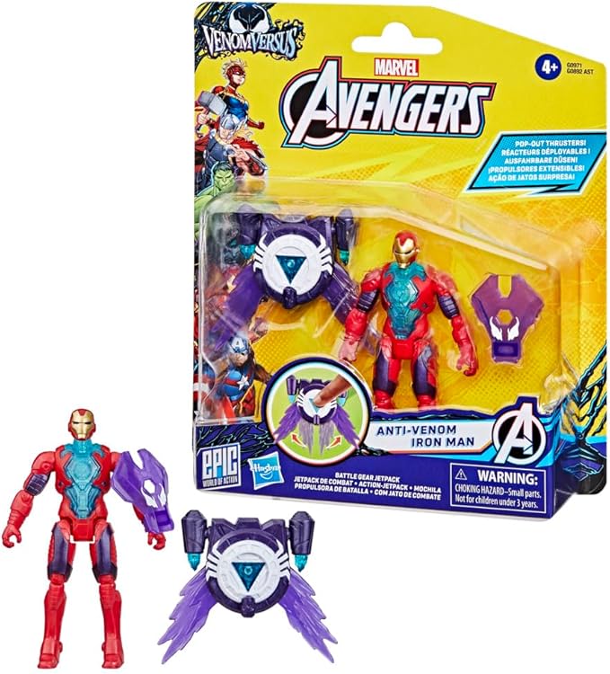 Marvel Avengers VenomVersus Epic World of Action Anti-Venom Iron Man Figure with Battle Gear Accessories, 4-Inch (10 cm) Super Hero Toys, Kids Ages 4+