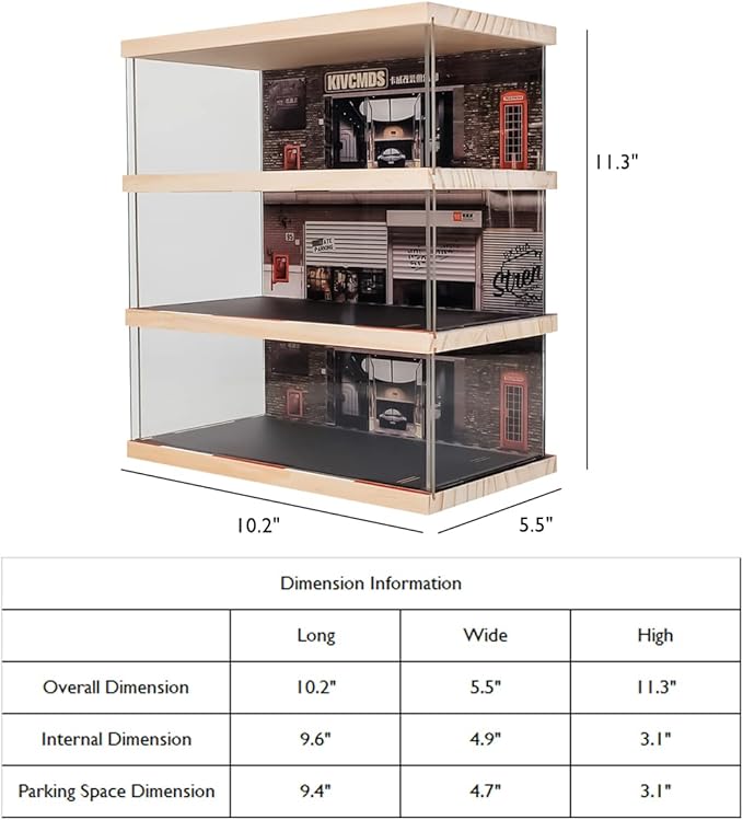 1:24 Scale 3-Tier Vehicle Display Case with Parking Lot Scene for Sports Car & Lego Collectors, Display Stand for Alloy Car Model Toy (3-Tier Auto Repair Store Scene)
