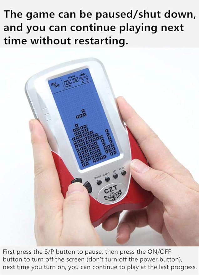 CZT Retro Brick Game Console Big Blue Backlight Screen Built-in 23 Games Tank Battle/Racing Can Plug Headphone Nostalgic Puzzle Pocket Handheld Porable Machine Children's Toys (Red)
