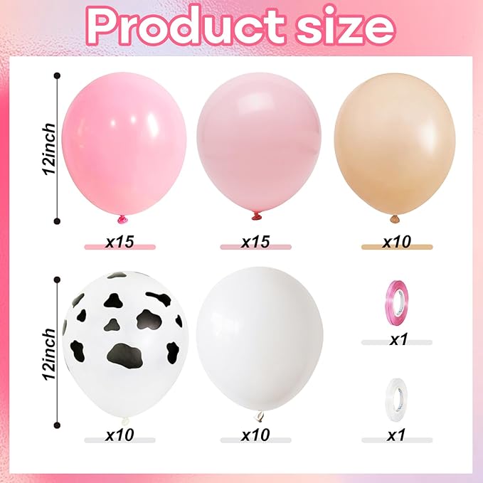 Cow Print Balloons, 60PCS Pastel Pink Cow Print Latex Balloons, Pink Cream Beige White Balloons for Girls Birthday Baby Shower Cowgirl Rodeo Farm Animals Gender Reveal Party Decorations Supplies
