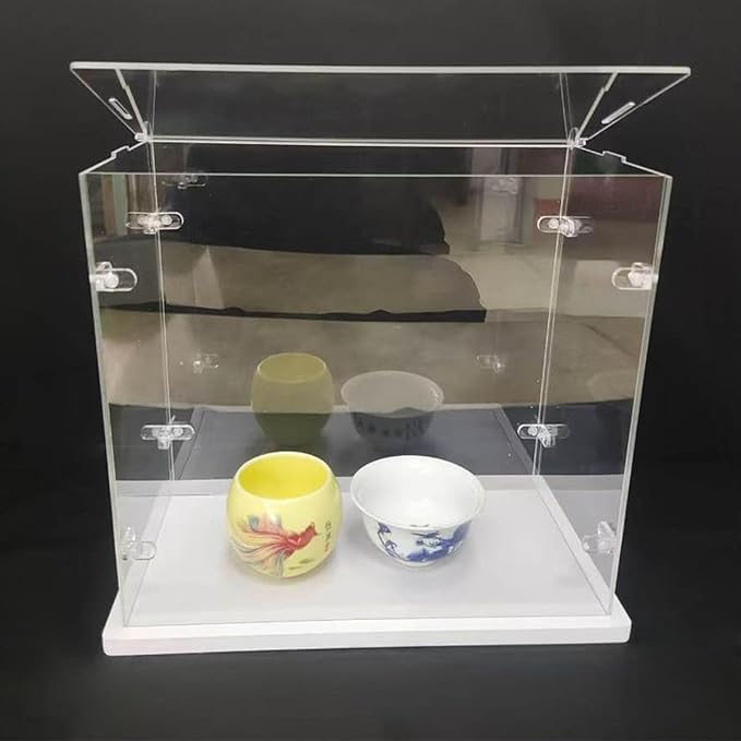 Clear Acrylic Display Cabinet Assembly, Thickened Base, top openable Door, Sturdy L-Shaped Buckle, dust Protection Cabinet for Action Doll Toy Collectibles (White, 50x30x40cm/20X12X16in)