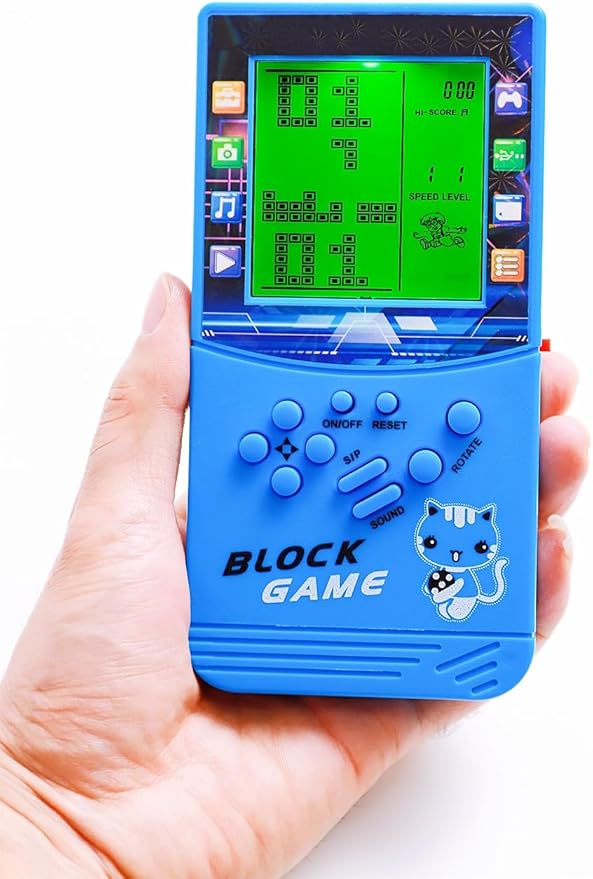 New Large Screen Brick Game Console Green Backlight Built-in 23 Multi-Mode Block Games Classic Nostalgia Puzzle Speed and Difficulty can be Adjusted Suitable as a Gift for Kids (Blue)