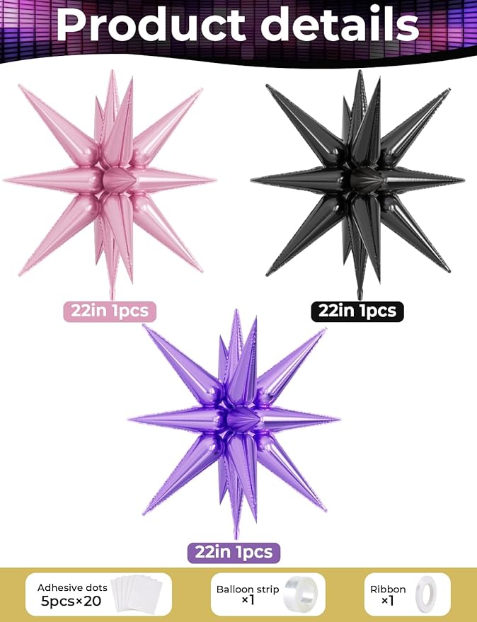 Pink and Purple Balloon Arch Garland Kit, 109PCS Pink Purple Black Balloons with Starburst Foil Balloons, Trendy Music Birthday Decorations for Girls and Teens, Concert and Movie Fans Party Supplies