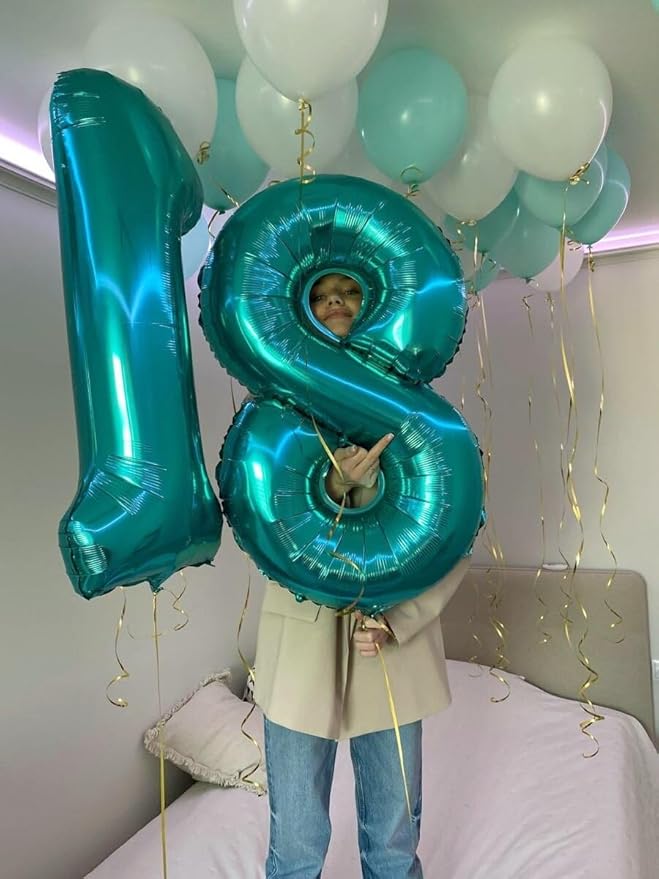 Teal Blue Number 7 Birthday Balloon 40 Inch, Digital Balloons for 7 17 27 70 77 Party Celebration Decorations Supplies, Teal Blue Mylar Foil Numbers Balloon for Seven Wedding Anniversary