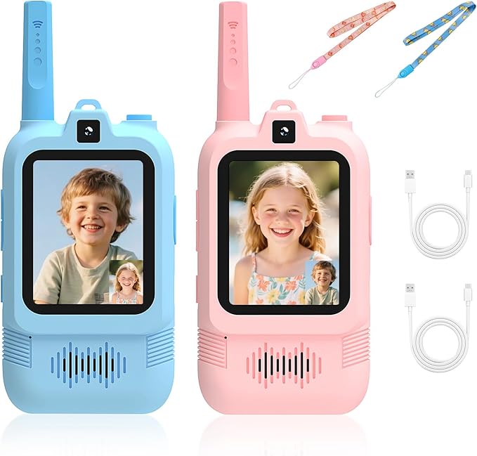 2026 Upgraded Video Walkie Talkies for Kids, 2-Pack Rechargeable Video Walkie-Talkie Toys, Toys for Boys and Girls Ages 3-12, Suitable for Family Games, Outdoors, Camping (Blue & Pink)