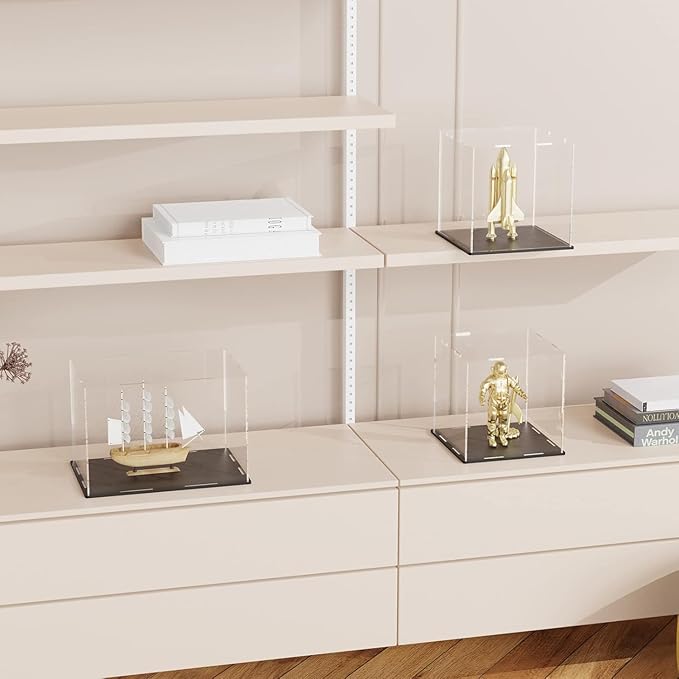 SVENJBB Large Display Case for Collectibles, 16x13x13 Inch Acrylic Box for Miniature House and Figures, Clear Acrylic Display Cases with Matte Black Base for Collection Protection and Storage