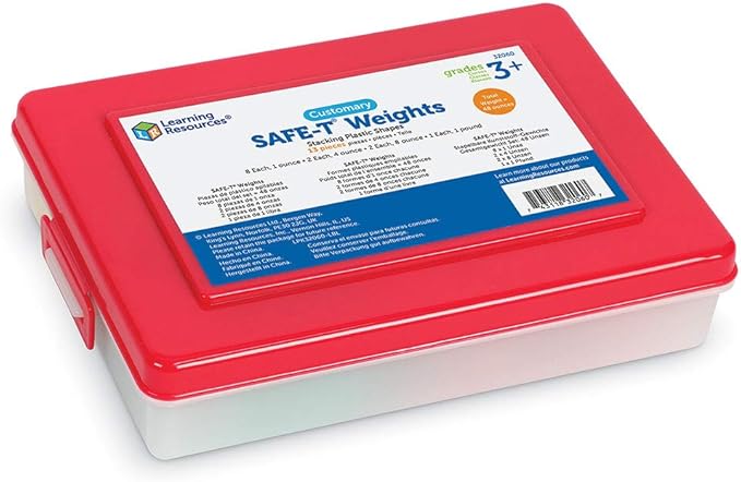 Learning Resources Customary Safe-T Weight Set, 13 Pieces Including 1oz, 2oz, 8oz, and 1lb Weights