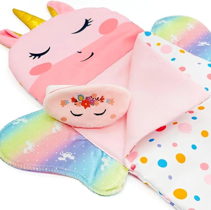 Baby Doll Sleeping Bag Toy Playset Rainbow Unicorn Doll Bedding Slumber Bed Accessories with Eye Mask Doll Unicorn Style Sleeping Bag (for 12 inch Doll)