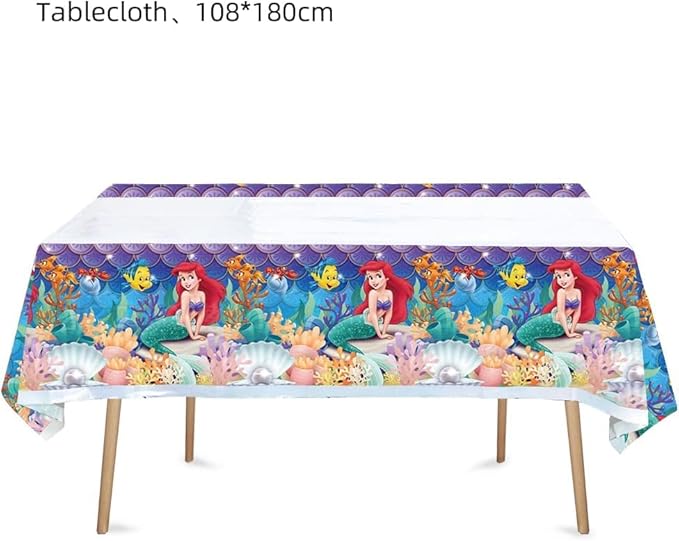 Little Mermaid Tablecloth, 2pcs Rectangular Plastic Table Cover, 70'' x 42'', Waterproof Birthday Party Supplies Decorations (2 Pack Blue Pink) 1