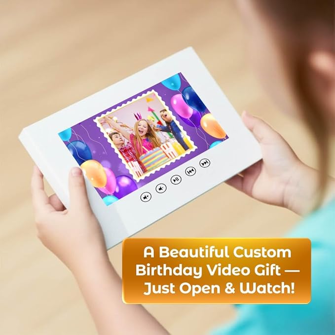 Video Birthday Greeting Card for Kids – Add Your Photos – Custom Animated Slideshow Gift – 7” IPS Screen, 8GB Memory, USB Charging, Ready to Play on Arrival
