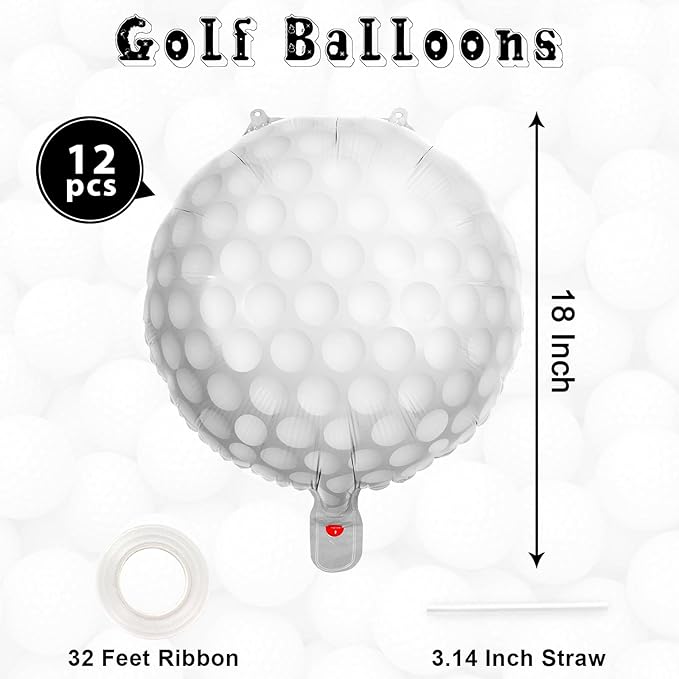 12 Pcs Golf Balloons,18 Inch Golf Party Foil Balloons,Sports Mylar Balloon Golf Birthday Decorations for Golf Sports Theme Party Supplies (Golf)