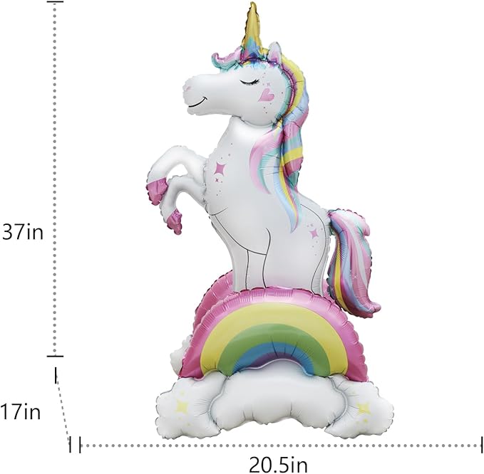 Giant Standing Unicorn foil Balloon, 3D Magical Rainbow Cloud Unicorn Party Balloons, Girls Birthday Wedding Baby Shower Decorations Party Supplies (37inch)