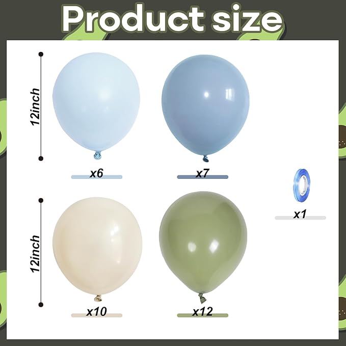 Sage Green and Blue Balloons, 35PCS Olive Green Dusty Blue Beige Cream Latex Balloon, Baby Boy Shower Balloons for Kids Rabbit Theme Baby Shower Birthday Boho Bridal Wedding Party Decorations Supplies