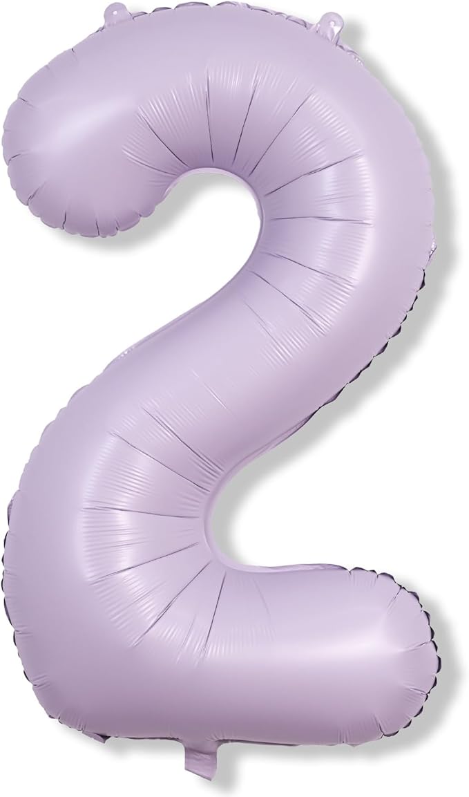 Light Purple 2 Balloons, 40 Inch Giant Lilac Helium Mylar Foil Number 0-9, Pastel Dusty Purple 2nd Birthday Balloon for Girls, Morados Numero Two Balloons for Women Anniversary Party Decorations