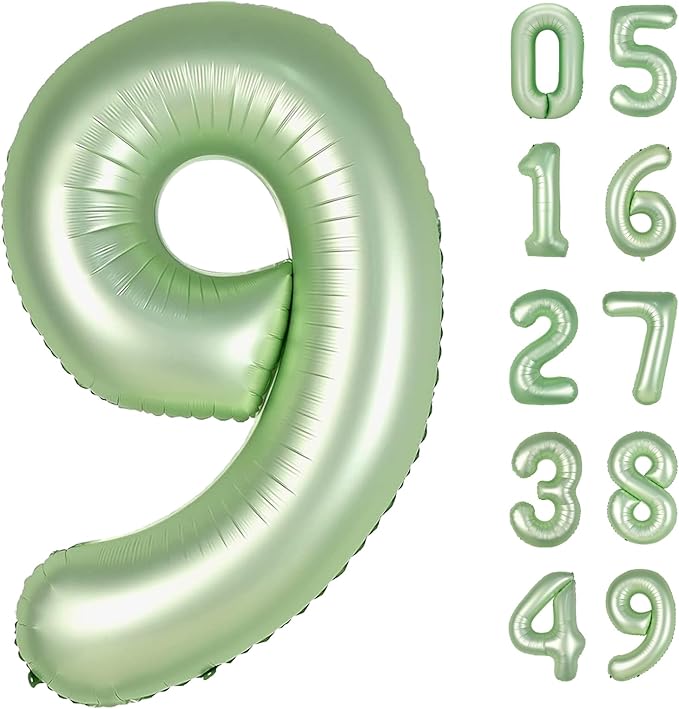 40 Inch Big Sage Green 9 Balloon Number, Jumbo Giant Happy 9th 19 29 39 49 99 Birthday Party Decorations,Oliver Green Large Nine Mylar Foil Anniversary Birthday Party Engagement Decorations