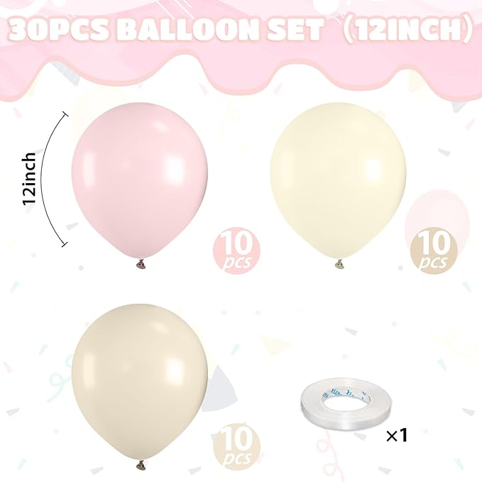 Dusty Pink Balloons, 12 Inch Pastel Baby Light Pink and White Sand Ivory Nude Beige Cream Boho Balloons for Girl Baby Shower Neutral Birthday Boho Party Decorations Wedding Bridal Engagement Backdrop