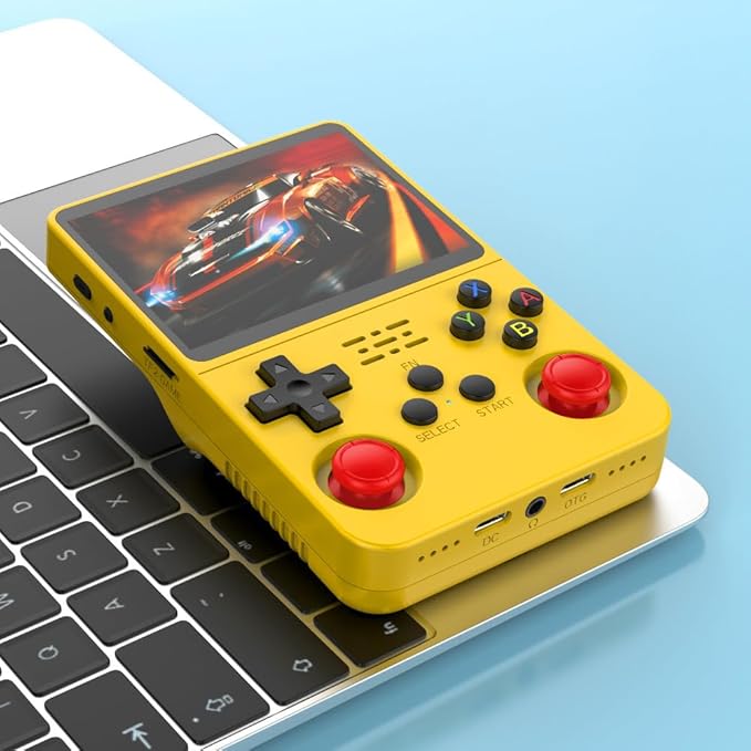 R36s Handheld Game Console Premium Gift Set (with Star Card & Black Gold Bag) 3.5 Inch IPS Retro Gamer with 128GB Storage,21000+ Classic Games Present for Adults (Yellow 128g)