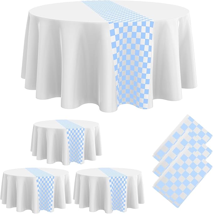 Oudain 3 Pcs Cars Birthday Party Supplies Racing Party Decorations Round Racing Tablecloth Checkered Flag Table Covers Road Plastic Table Cloth, 1950s Disco Dancing Tablecloth (White Color)