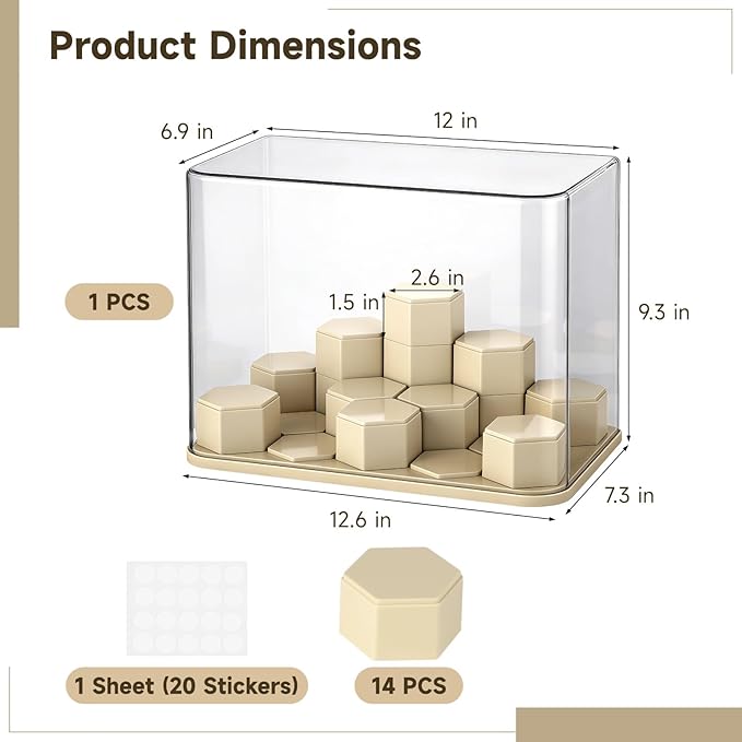 DIY Stackable Figure Display Case, Acrylic Display Box with 14 Movable Hexagonal Blocks, Large Dustproof Showcase Box, Clear Display Cabinet for Collectibles Action Figures Miniatures