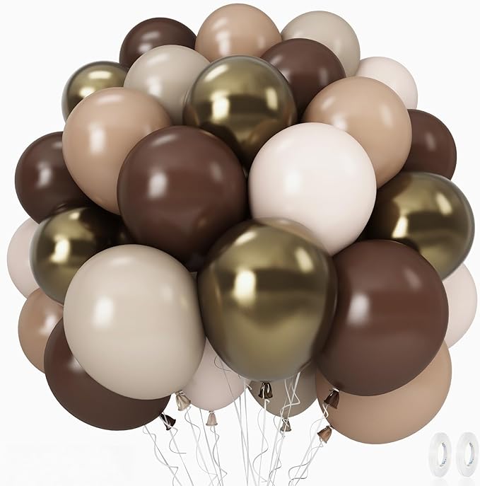 Brown Cream Neutral Balloons, 12 Inch 60PCS Retro Brown Khaki Beige Sand White Balloon, Beige Nude Apricot Balloon for Neutral Bear Bridal Baby Shower Wedding Birthday Party Decorations Supplies