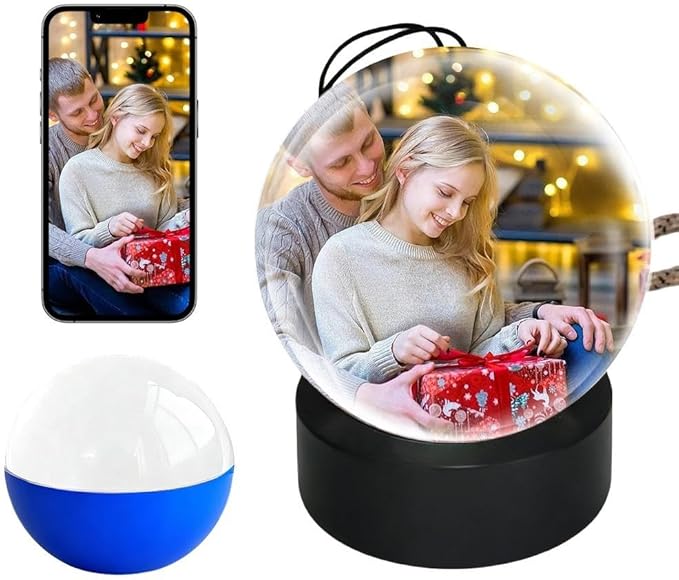 Christmas Memory Sphere Lamp, 2.7Inch Crystal Ball Digital Display Video Player, APP Personalized Videos & Photos Video Gift for Couples Friends Anniversary Birthday Christmas Tree Ornament