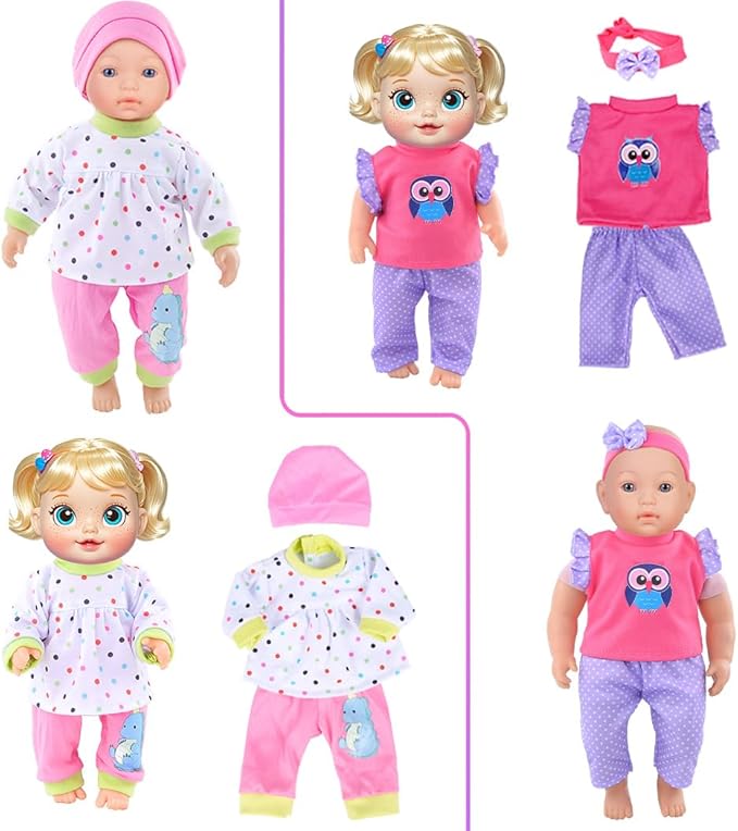 iBayda 10 Sets Doll Clothes & Accessories - Playtime Outfits with Hats and Headbands for 10/12/14 Inch New Born Baby Dolls (No Doll Included)
