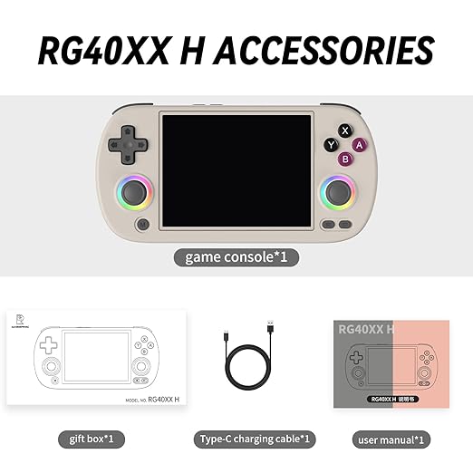 RG40XX H Retro Handheld Game Console RG40XXH Portable Gaming Console with 4'' IPS Screen Linux System Built-in 64G TF Card Preloaded Games 5000+ RG40XX H Supports 5G WiFi Bluetooth 4.2 Grey