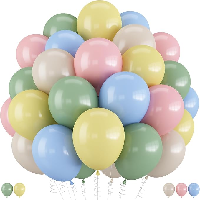Pink Green Blue Balloon, 60 Packs 12 Inch Pastel Pink Blue Light Sage Green White Balloons for Baby Shower Happy Easter Wildflower Tea Party 1st Birthday Decorations