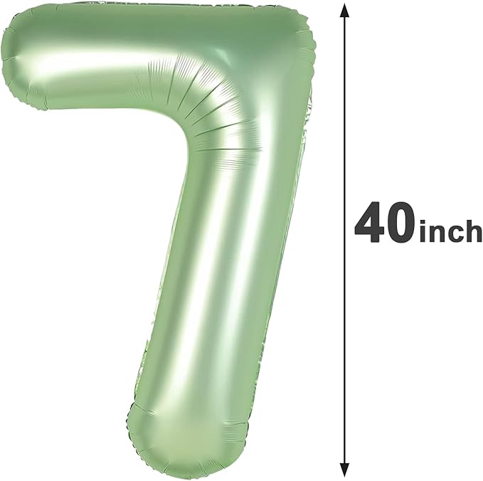 Sage Green Number 7 Birthday Balloon 40 Inch, Digital Balloons for 7 17 27 70 77 Party Celebration Decorations Supplies,Oliver Green Mylar Foil Numbers Balloon for Seven Wedding Anniversary