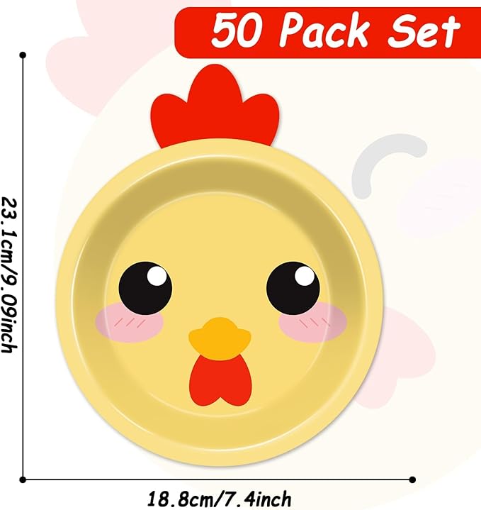 50 Count Chicken Paper Plates Chicken Shaped Disposable Plate Barnyard Farm Animal Theme Tableware Little Chick Birthday Party Dinnerware for Easter Gender Reveal Baby Shower Birthday Party Decoration