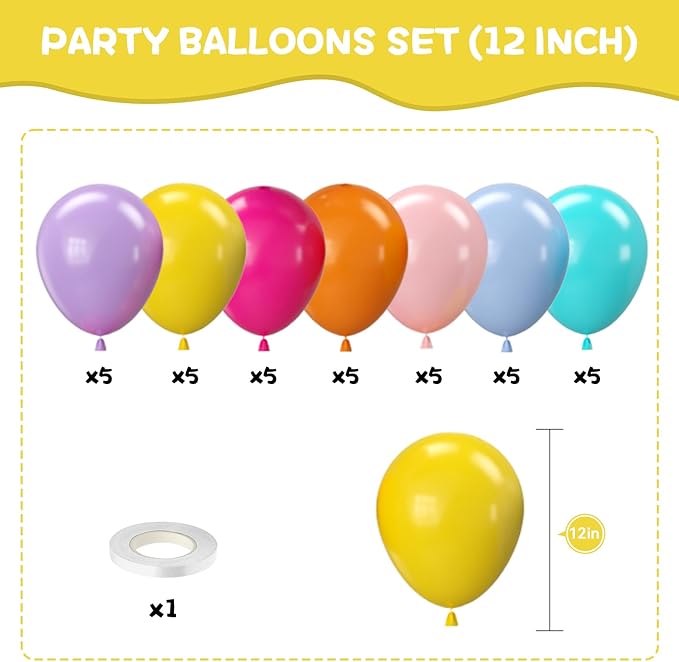 Tropical Balloons, 12 Inch Multicolor Rainbow Ballons Fruit Green Slate Blue Matt Orange Hot Pink Yellow Blue Purple Balloon for Birthday, Baby Shower, Wedding, Summer Party DIY Decorations
