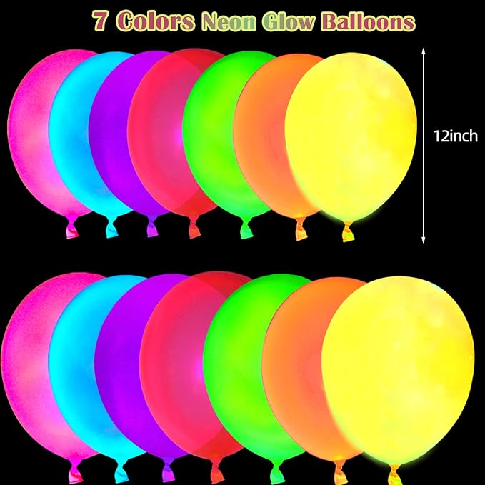 110 Pack Colored UV Neon Glow Balloons Neon Glow Party Decorations Glow in the Dark Party Supplies Black Light Fluorescent Latex Balloon for Birthday Decoration
