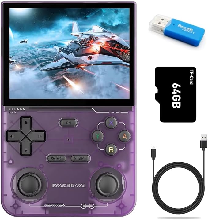 K36 Handheld Game Console 3.5" IPS 500nit 16000+ Games Emulator for PS1/PSP/DC/N64/SS Portable Retro Classic Mini Game Pocket Video Game Player (Purple-64G)
