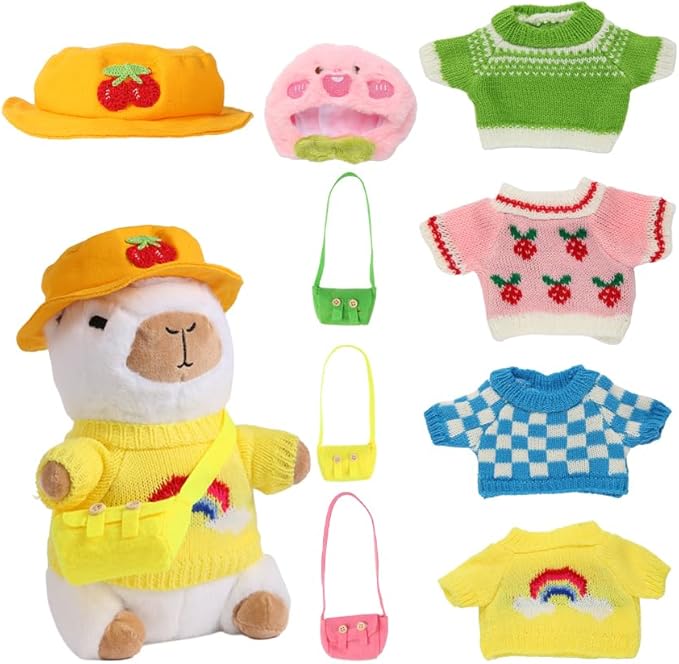 Capybara Plush Toy with 10 Pcs Clothes & Accessories, Dress Up Capybara Plush Toys, Cute Capybara Stuffed Animal with Outfits Birthday Gifts for Boys Girls